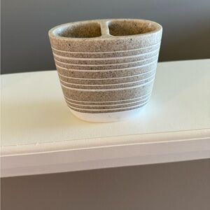 Striped Stoneware Toothbrush Holder